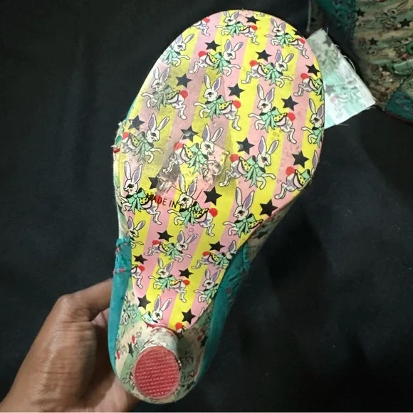 Irregular Choice Teal and Cream Floral Wedge Booties - Picture 3 of 5